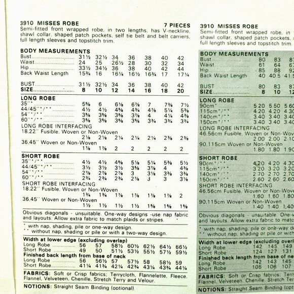 70s BUTTERICK 3910 LADIES TWO LENGTH ROBE PATTERN Sz 10 UNCUT - Picture 2 of 3